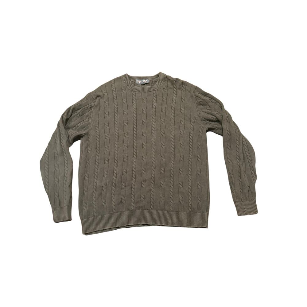Roundtree & Yorke Men's Dark Charcoal Grey Cable Knit Crewneck Sweater Size L
